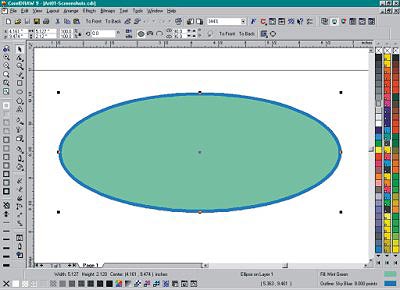 CorelDRAW 9 screen with ellipse selected