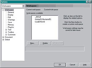 Options box showing Workspace