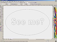 CorelDRAW Screen with Oval - Wireframe View