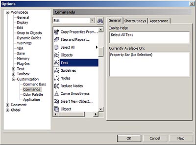 CorelDRAW Select All options in dialog box