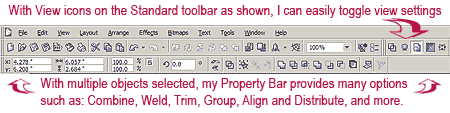 CorelDRAW X3 toolbars with multiple objects selected