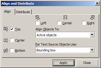 CorelDRAW Align and Distribute dialog showing Align options