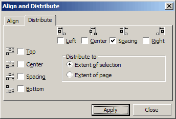 CorelDRAW Align and Distribute dialog showing Distribute options