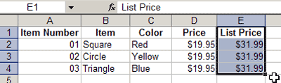 List price selection in Excel