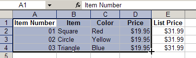 Primary selection in Excel